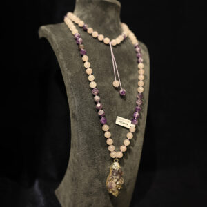 8mm Ametist  ve Pembe Kuvars Taşlı 9'lu Mala Kolye