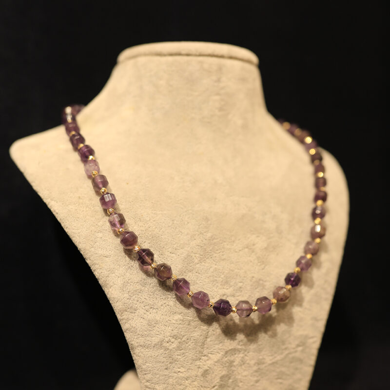 4KOL005 - 8mm Ametist Taşlı Köşeli Kesim Kolye (1)