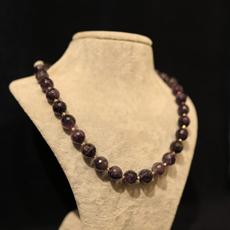 4KOL006 - 12mm Faset Kesim Ametist Taşlı Kolye (1)